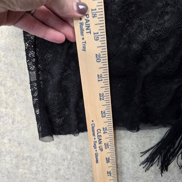 Black Lace Fringe Pants With Elastic Waist & Side Fringe Detailing - Picture 7 of 7